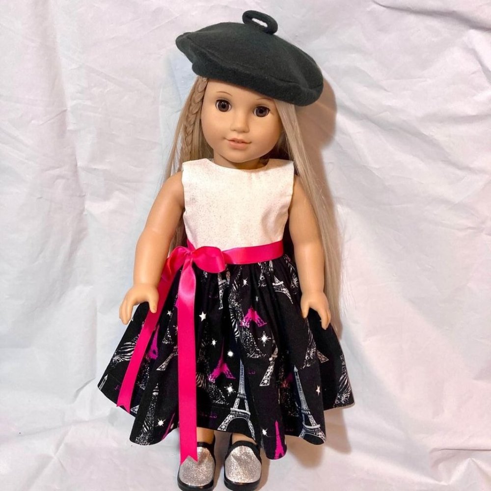 Paris Sparkle Dress Beret Hat Shoes New Doll Clothes fits American Girl and 18”